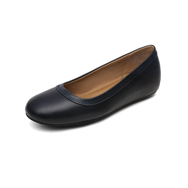 Low Wedge Round Toe Flat Shoes - NAVY PU -  0